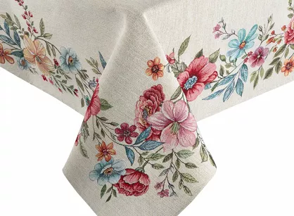 Obrus gobelinowy 140x180 1413 naturalny z nadrukiem kolorowych kwiatów