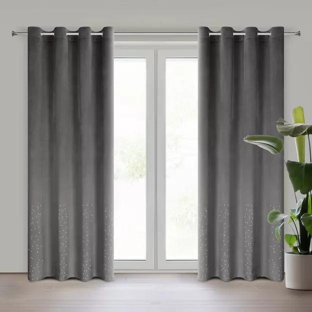 Zasłona na przelotkach 140x250 ARIADNA welwetowa grafitowa zdobiona diamencikami