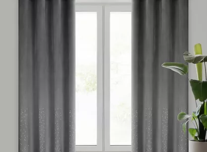 Zasłona na przelotkach 140x250 ARIADNA welwetowa grafitowa zdobiona diamencikami