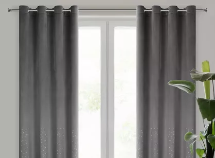 Zasłona na przelotkach 140x250 ARIADNA welwetowa grafitowa zdobiona diamencikami