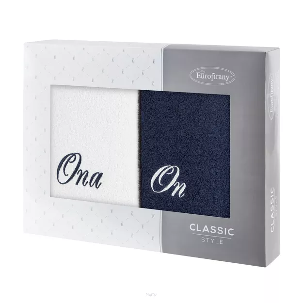 Komplet ręczników 2x70x140 ON ONA białe granatowe