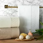 Ręcznik bawełniany 50x90 LAYLA granatowy z szeroką bordiurą w romby przetykaną błyszczącą nicią - 4