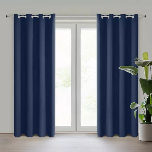 Zasłona na przelotkach 135x250 LOGAN zaciemniająca granatowa jednokolorowa z półmatowej tkaniny