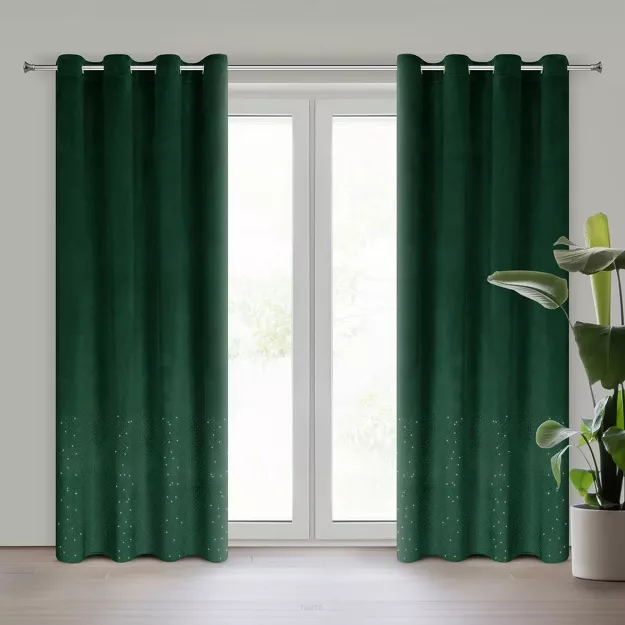 Zasłona na przelotkach 140x250 ARIADNA welwetowa ciemna zieleń zdobiona diamencikami