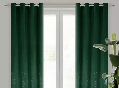 Zasłona na przelotkach 140x250 ARIADNA welwetowa ciemna zieleń zdobiona diamencikami