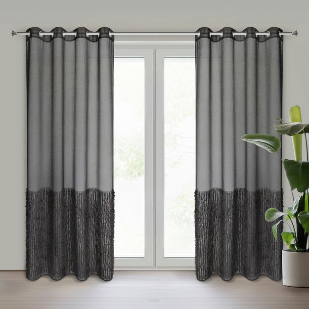 Firana na przelotkach 140x250 MARGARET 2 czarna z etaminy z moherową nicią na dole firany