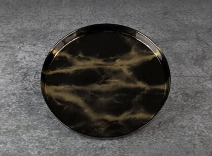 Patera dekoracyjna szklana fi 21x2 ADA czarna złota z marmurkowym wzorem