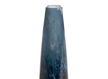 Wazon dekoracyjny szklany fi 11x31 LOGAN granatowy wykonany ręcznie z nieregularnym niebieskim wzorem