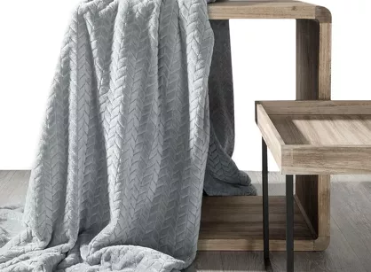 Koc 170x210 CINDY srebrny puszysty w jodełkę Design 91