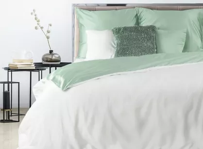 Pościel satynowa 220x200 NOVA 3 dwukolorowa gładka biała miętowa