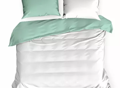 Pościel satynowa 220x200 NOVA 3 dwukolorowa gładka biała miętowa
