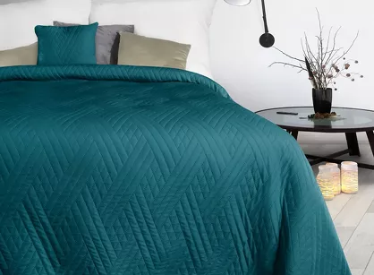 Narzuta 200x220 2x 4040 BONI 1 ciemny turkus pikowana z mikrofibry geometryczny wzór