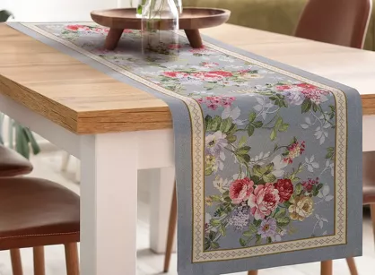 Bieżnik gobelinowy 40x100 4088 popielaty różowy wzór kwiatu wiśni