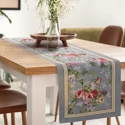 Bieżnik gobelinowy 40x100 4088 popielaty różowy wzór kwiatu wiśni