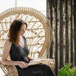 Zasłona gotowa na przelotkach 140x250 RENIA welwetowa czarna z szampańskim przecieranym wzorem - 8