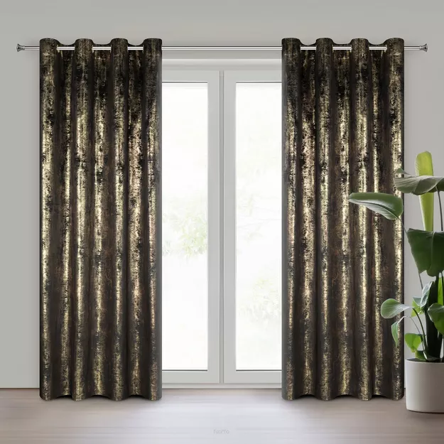 Zasłona na przelotkach 140x250 RENIA welwetowa czarna z szampańskim przecieranym wzorem