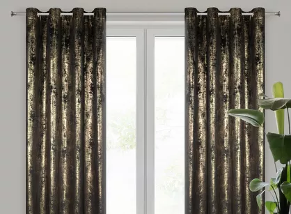 Zasłona na przelotkach 140x250 RENIA welwetowa czarna z szampańskim przecieranym wzorem