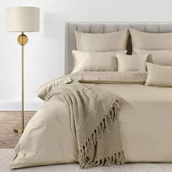 Pościel z makosatyny 220x200 ELEGANT 1D Eva Minge beżowy z ozdobną kantą i haftem